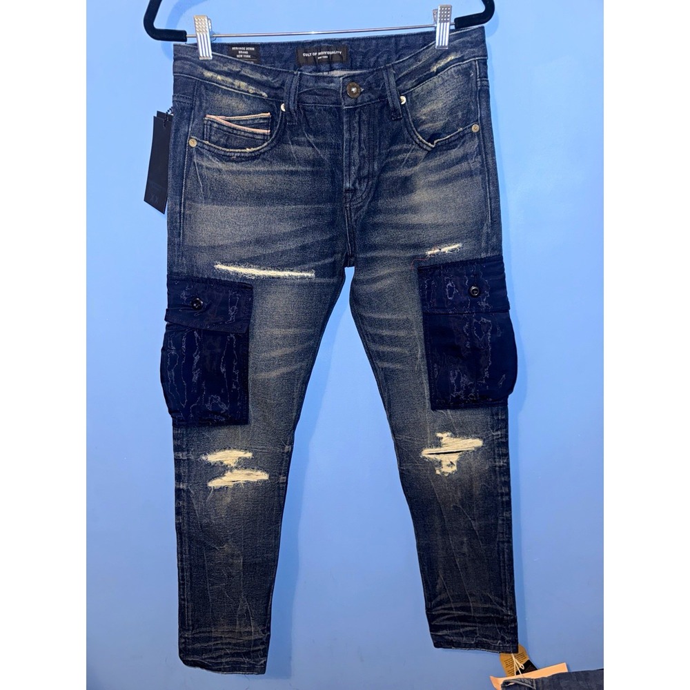 Cult of Individuality Rocker Cargo Skinny Jeans Blue 29x33 NEW